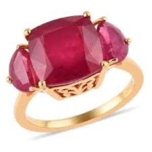 Premium Niassa Ruby 3-Stone, Vermiel YG/Sterling Silver Ring 8.35ctw